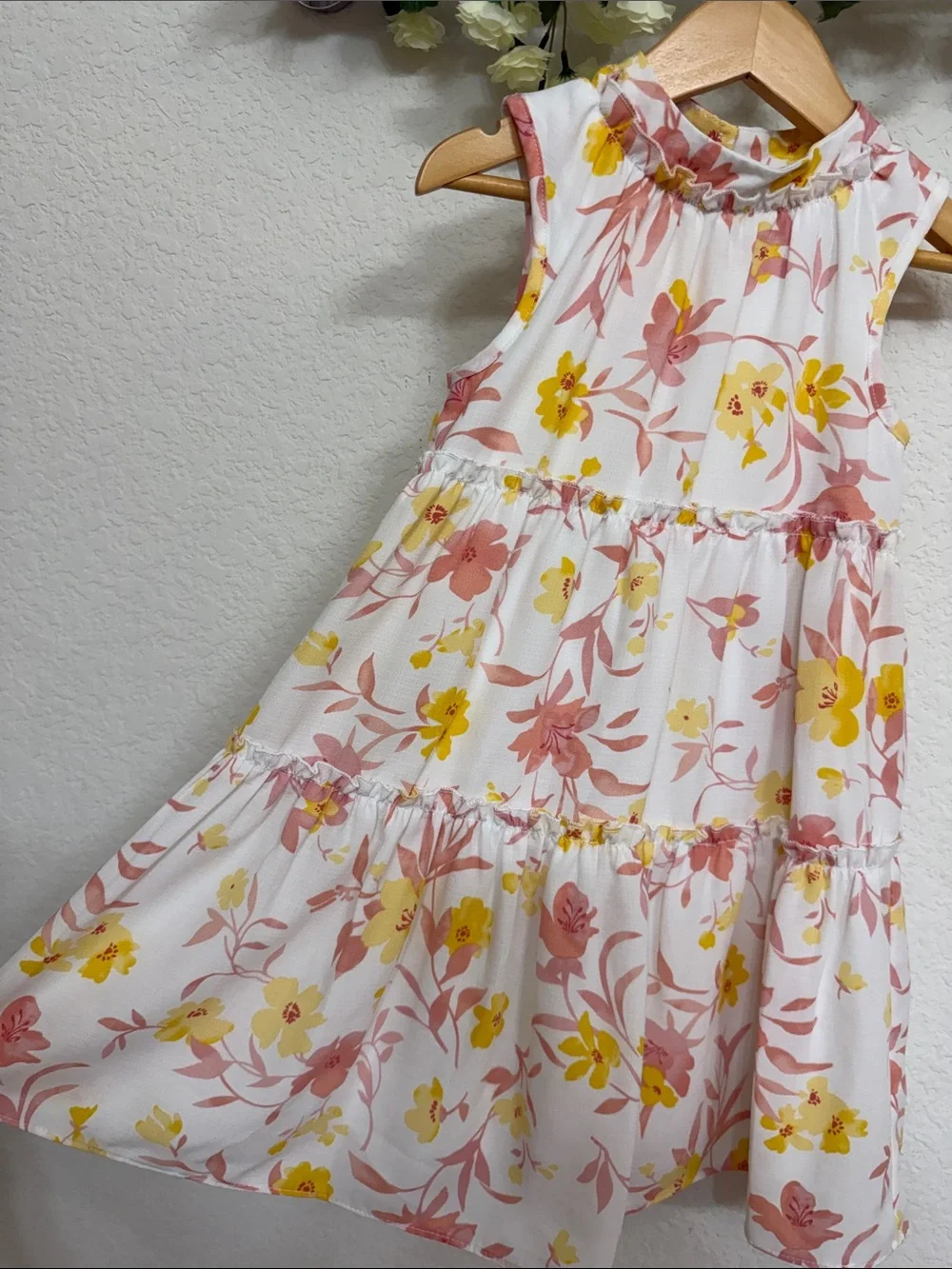 Gianni Bini • Girls' White Floral Tiered Dress with Pink and Yellow Blooms